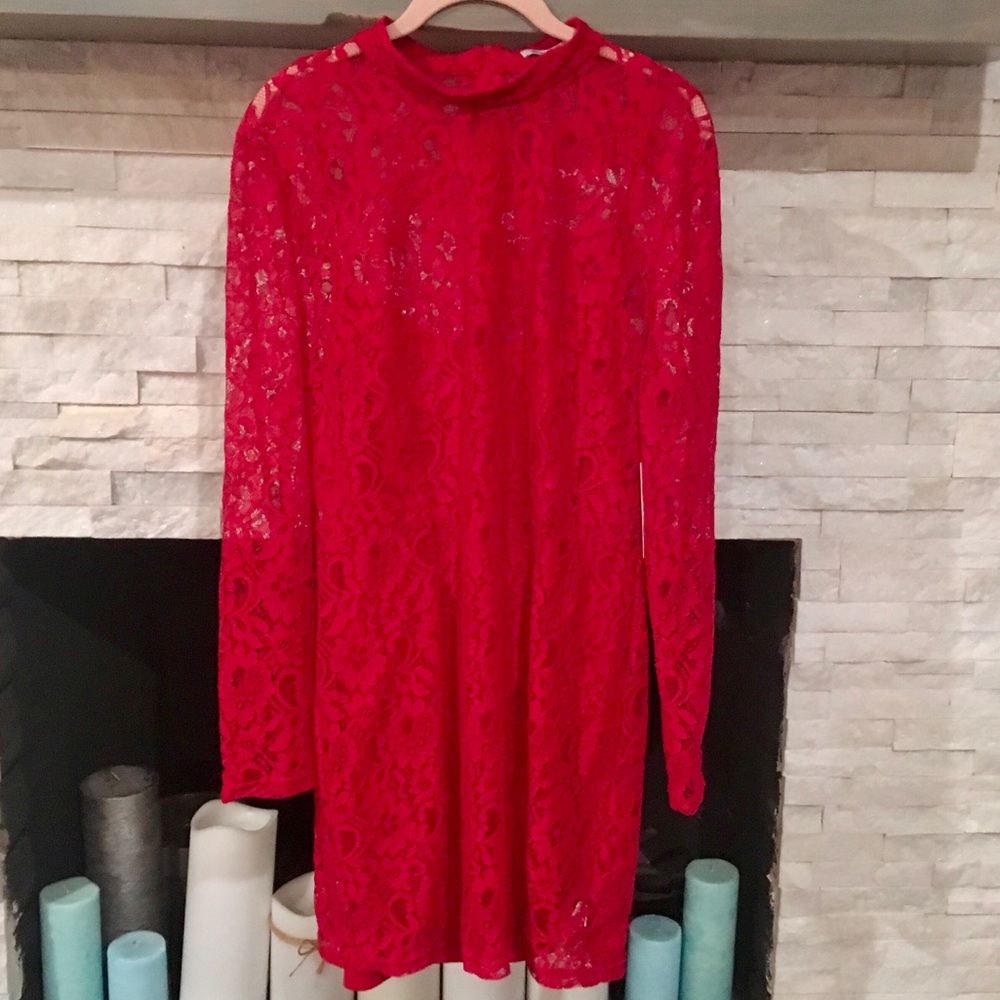 JUST FAB RED LACE LONG SLEEVED MINI DRESS SIZE XXL